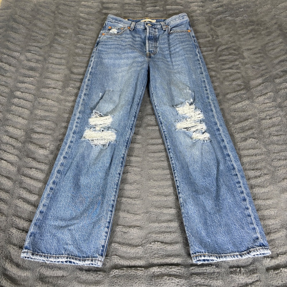 Levis Premium Ribcage Straight Ankle Jeans 26 Blue Distressed 72693-0131 Womens